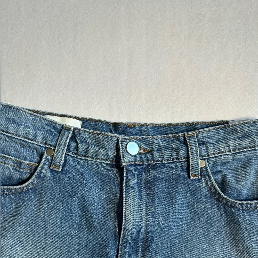 BLDWN Denim Mini Skirt Made in USA Size 27 Asymmetrical Raw Hem Jean Skirt - Picture 3 of 6